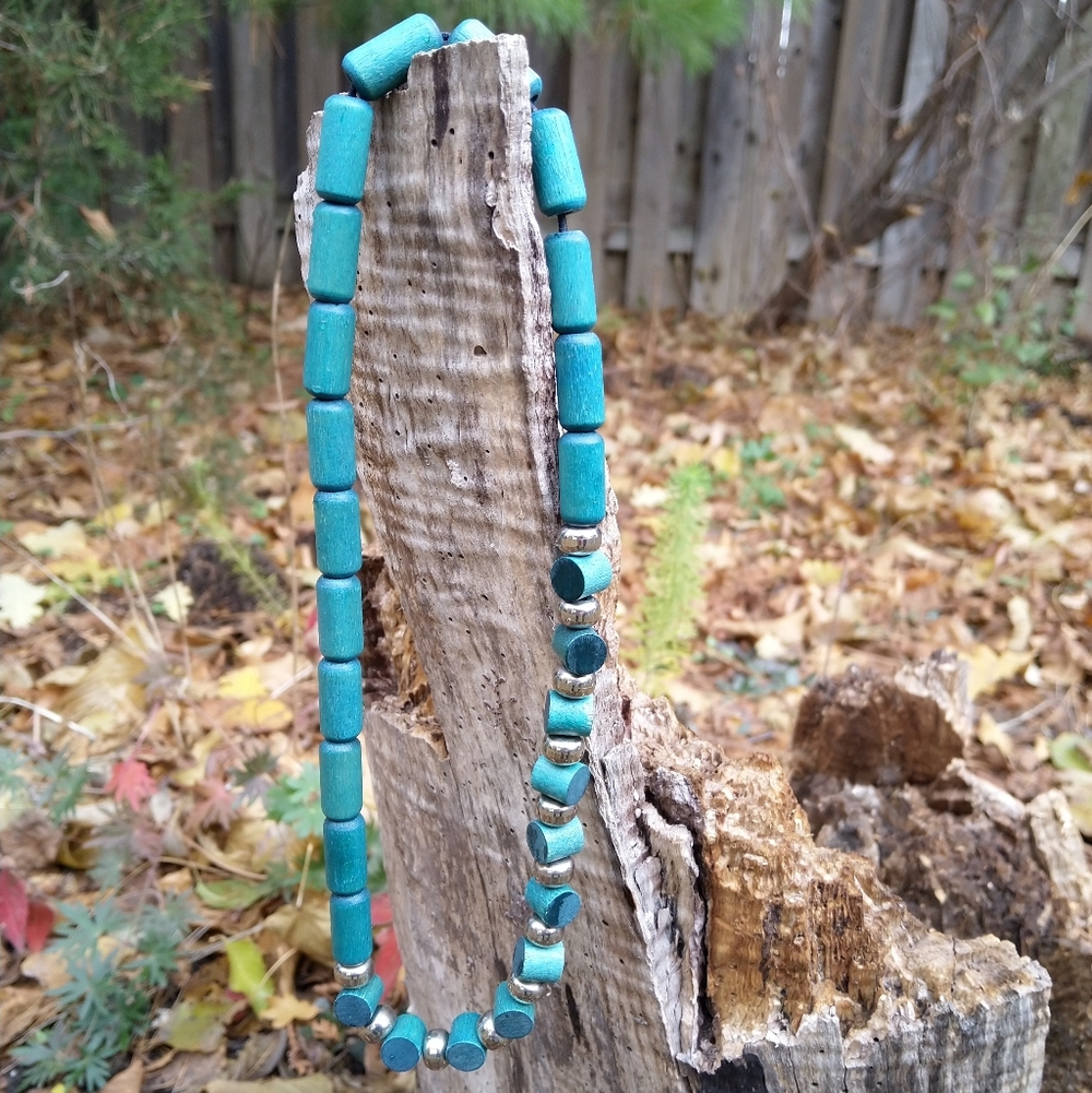 Aarikka Wooden and Silver Color Beaded Necklace